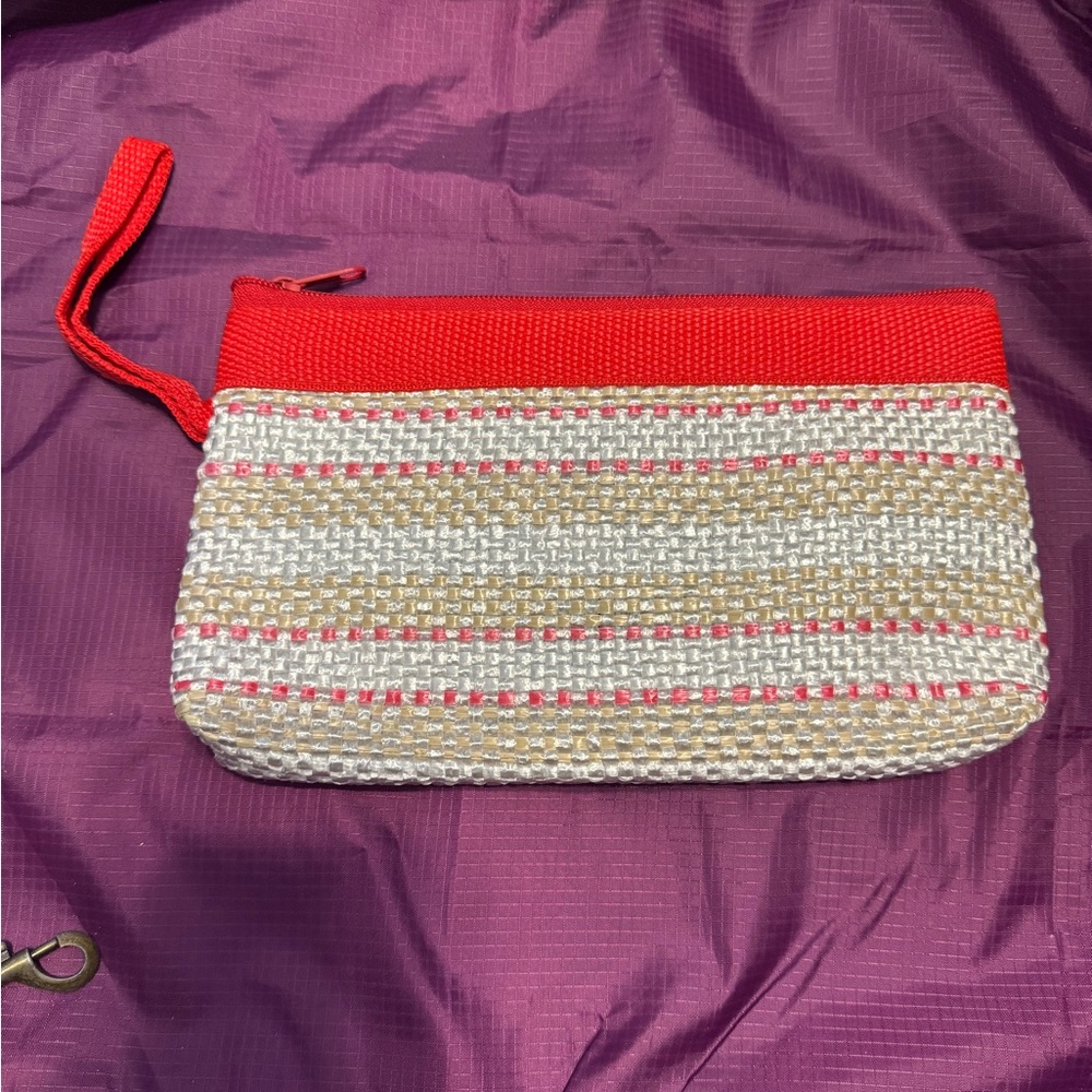 Red and Cream Woven clutch /wristlet